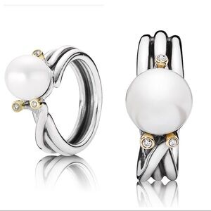 PANDORA Woven Splendor Pearl Diamond Ring size 6